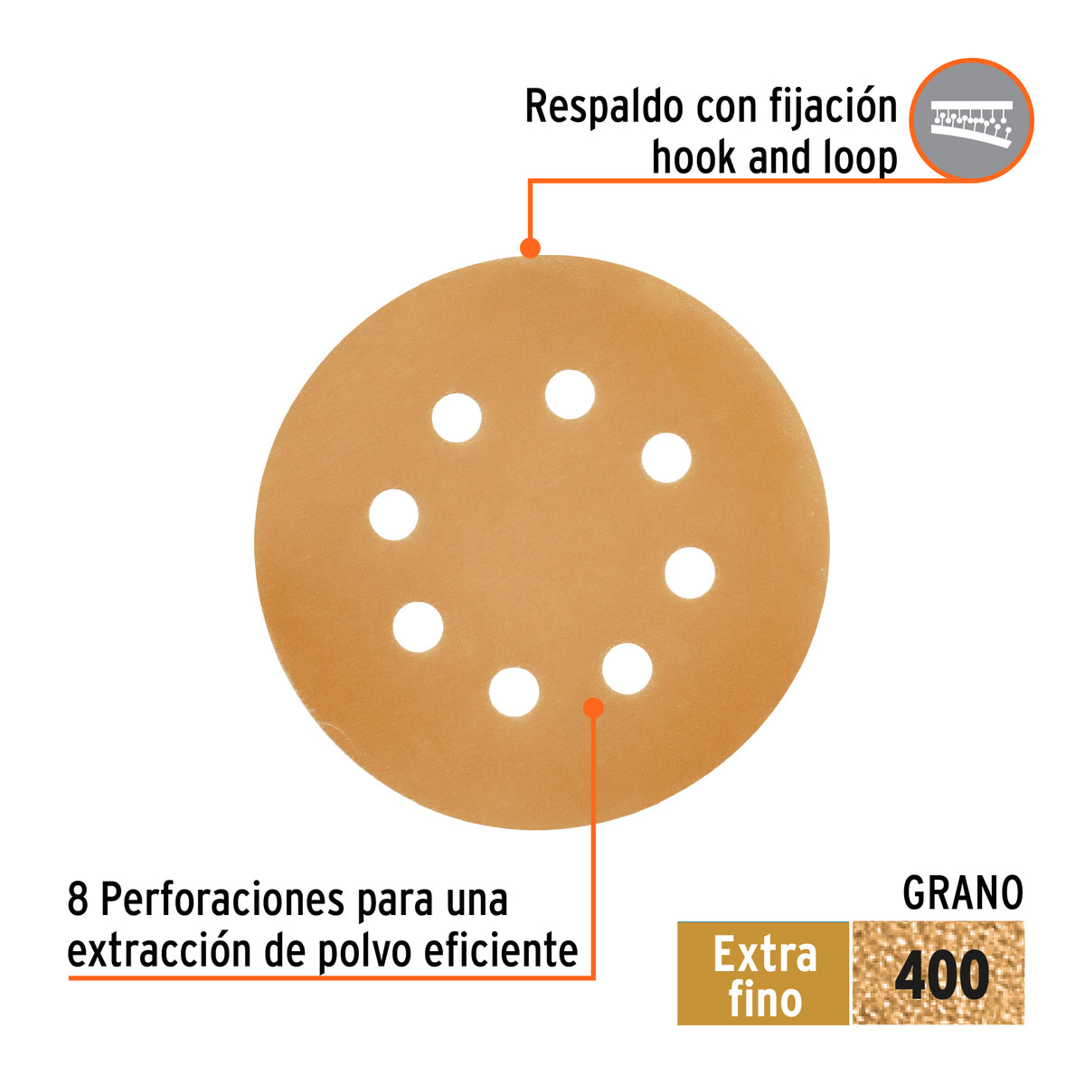 Paquete con 5 discos de lija 5" grano 400, 8 perforaciones · vista 2