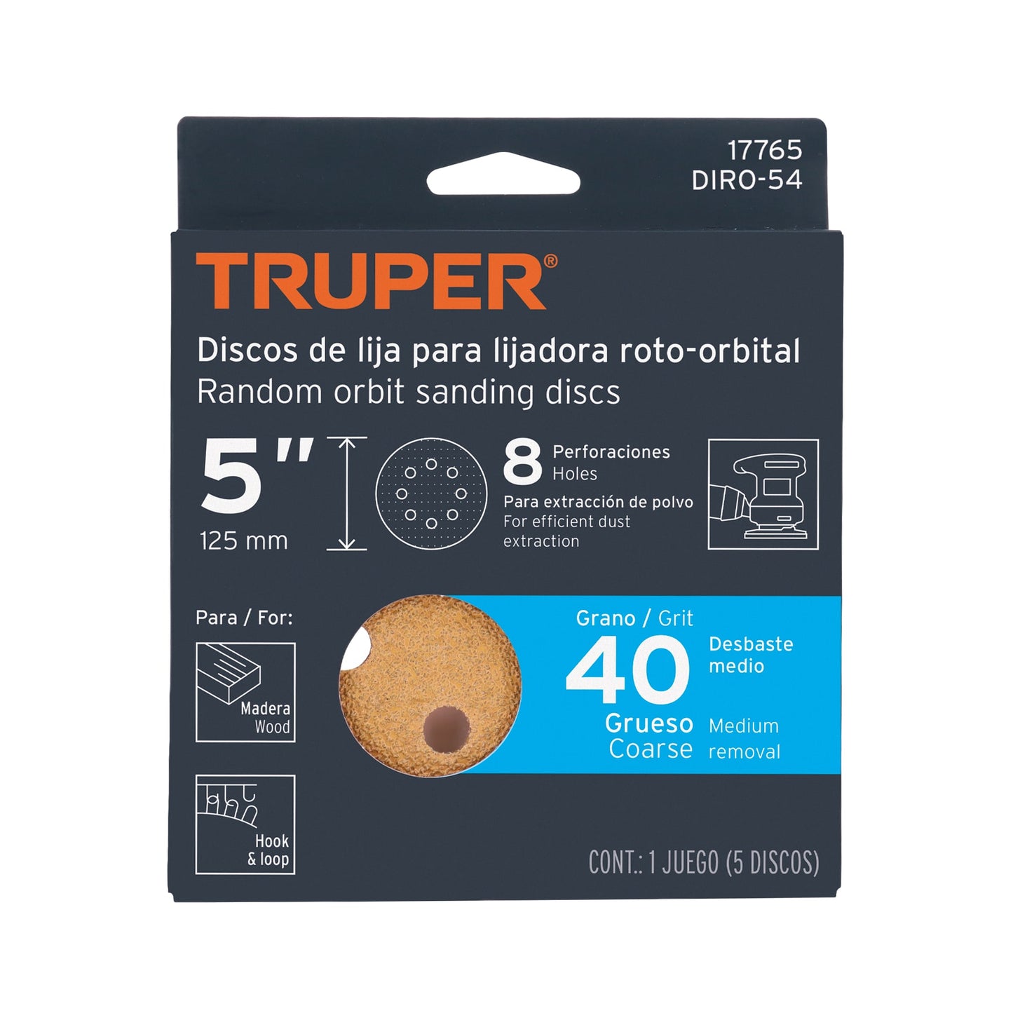 Discos de lija 5 pulg grano 40