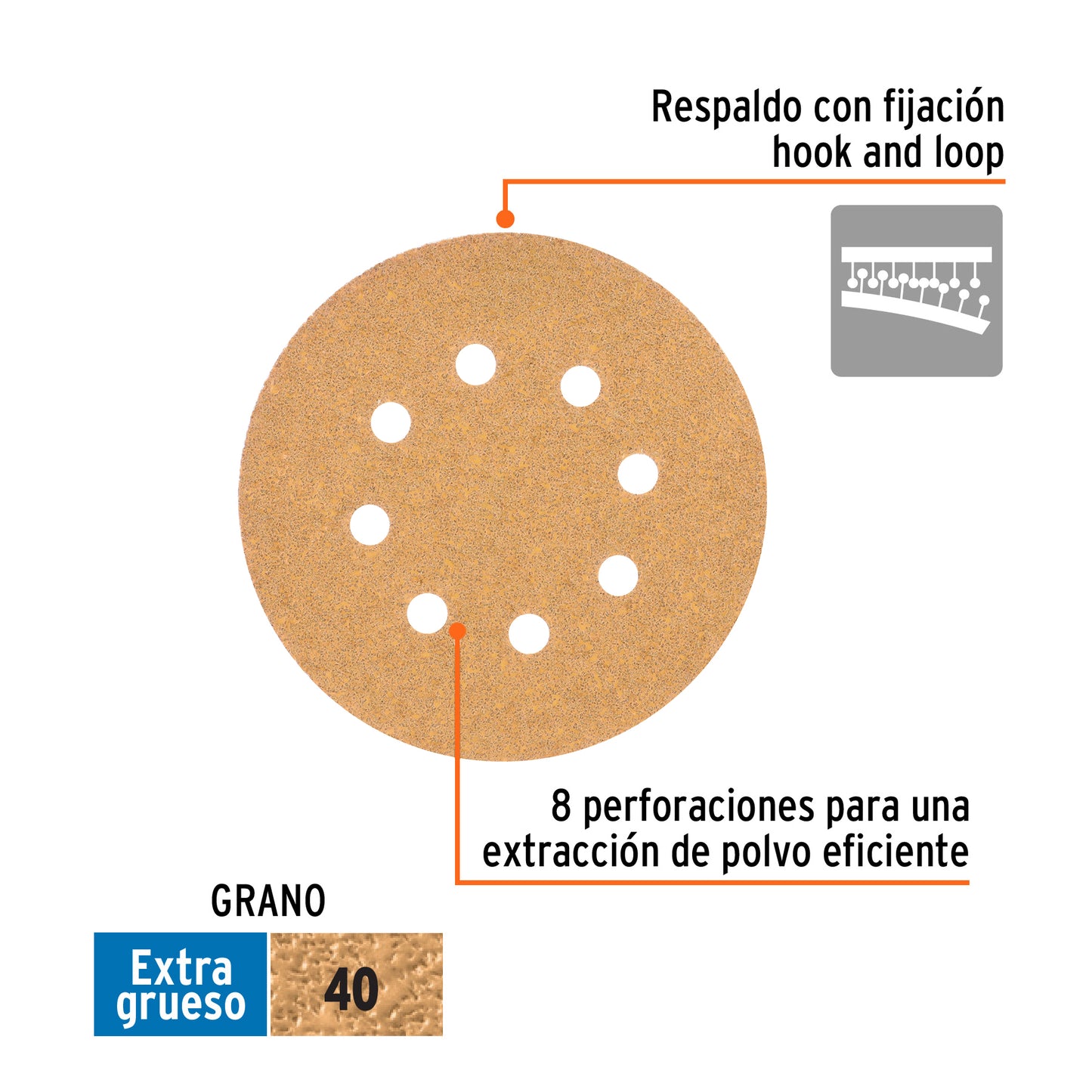 Discos de lija 5 pulg grano 40