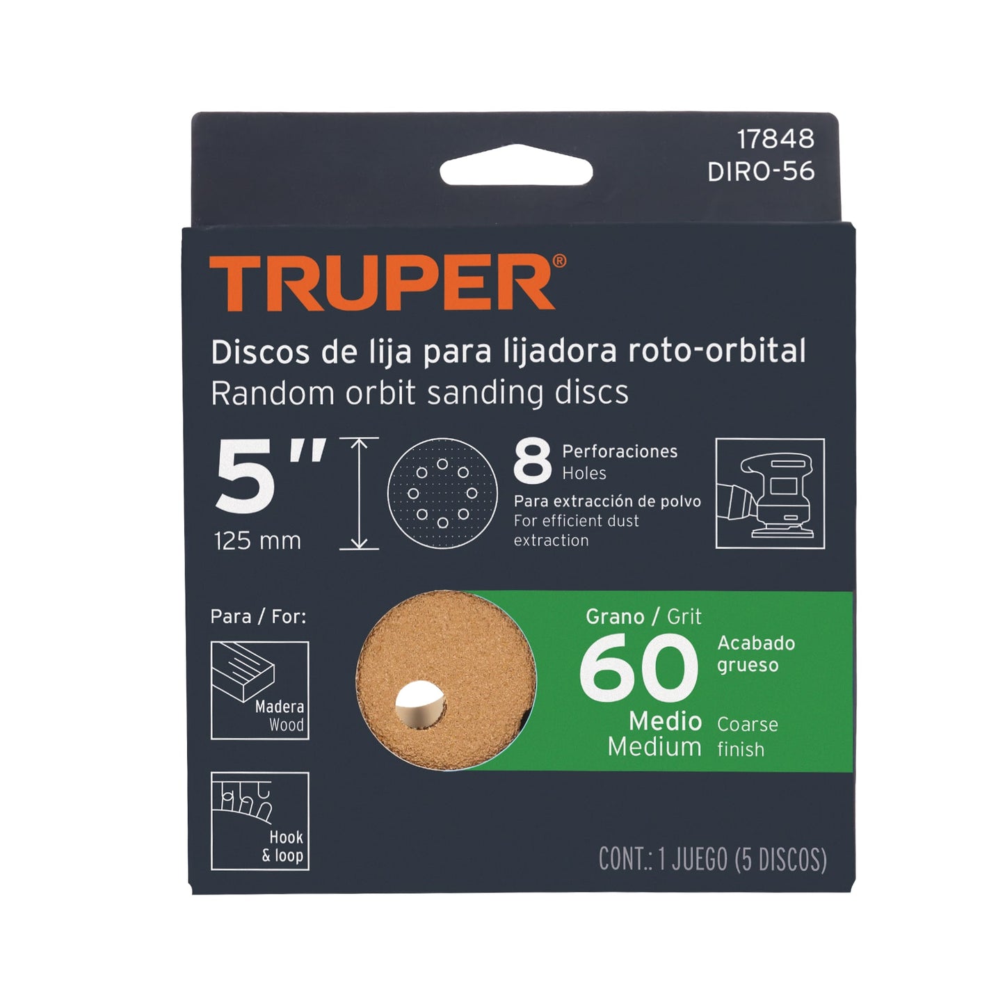 Discos de lija 5 pulg grano 60