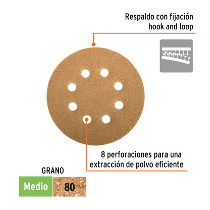 Discos de lija 5 pulg grano 80