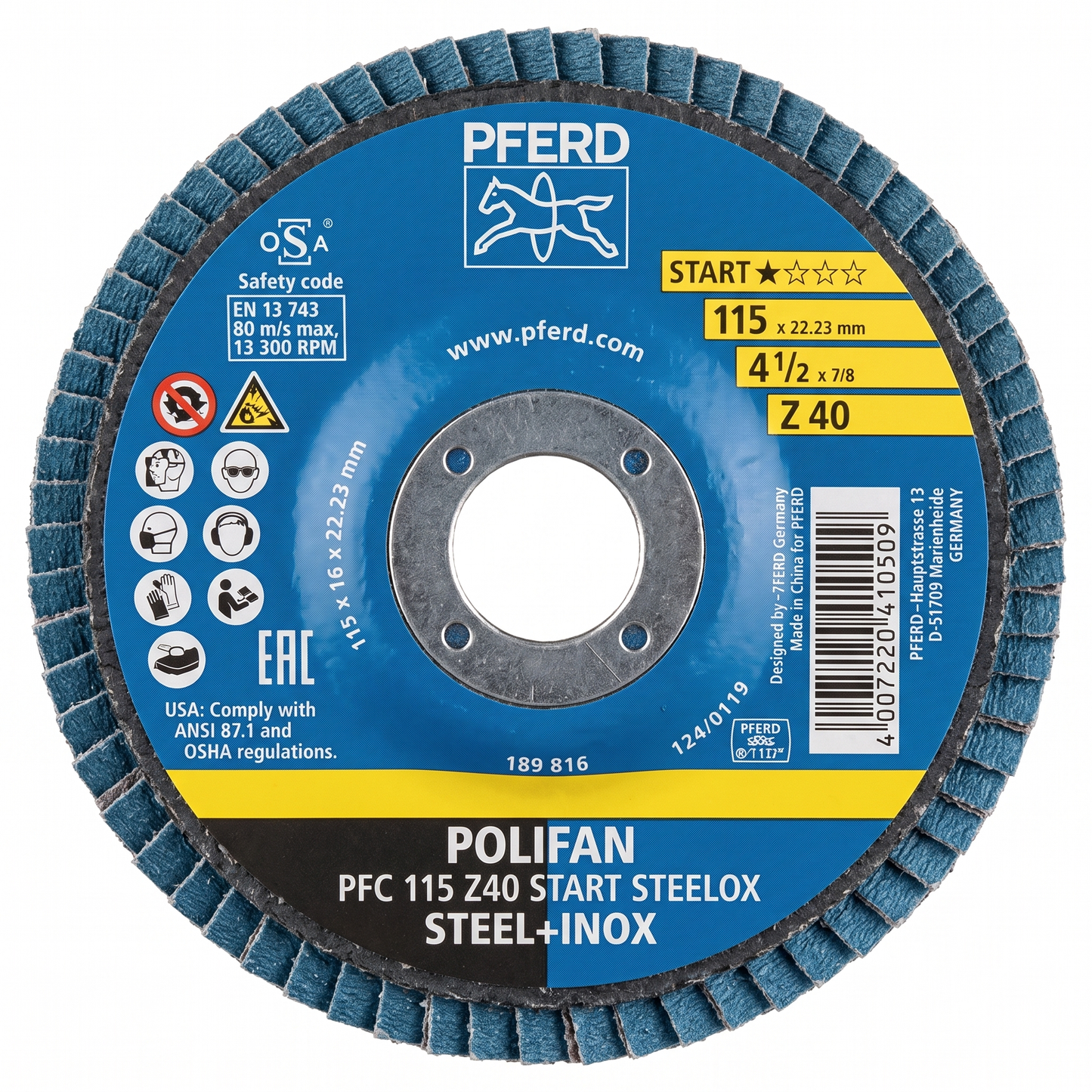 Disco Polifan 114.3 mm x 22.23 mm Grano Z40