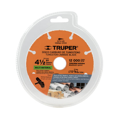 Disco de corte multimaterial de 4 1/2 pulgadas con borde de carburo de tungsteno