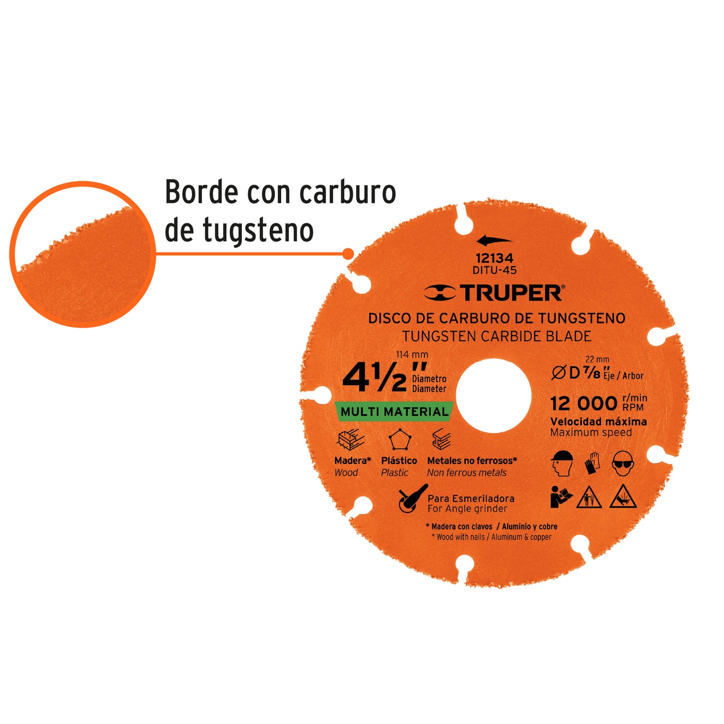 Disco de corte multimaterial de 4 1/2 pulgadas con borde de carburo de tungsteno