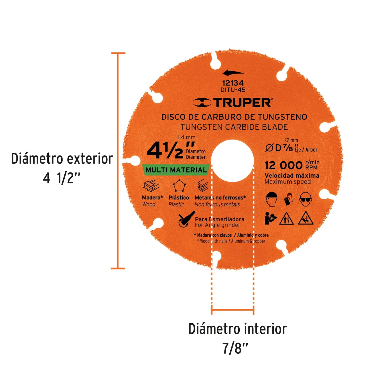 Disco de corte multimaterial de 4 1/2 pulgadas con borde de carburo de tungsteno