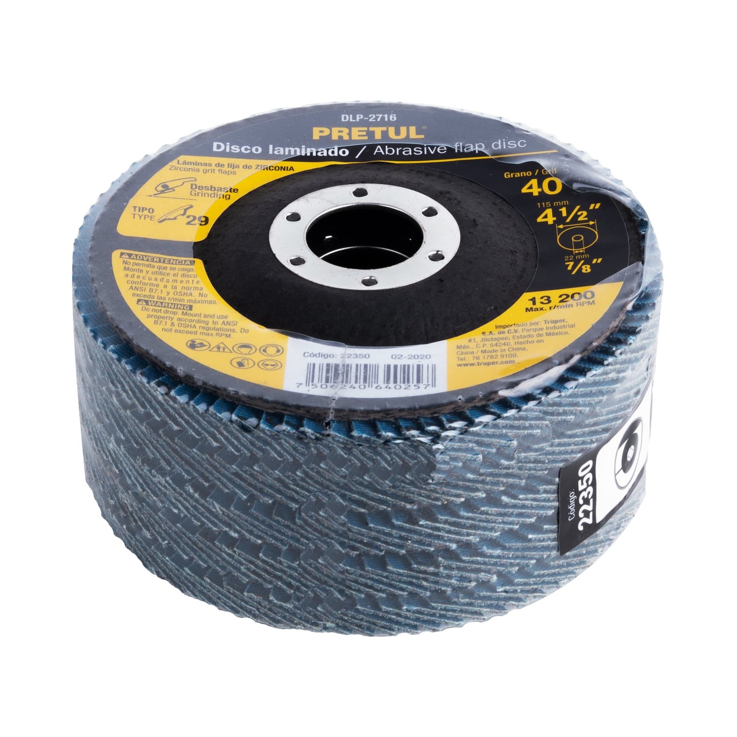 Disco laminado de 4-1/2" grano 40 con centro 7/8"