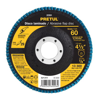 Disco laminado de 4-1/2" grano 60 con centro 7/8"