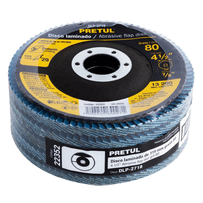 Disco laminado de 4-1/2" grano 80 con centro 7/8"