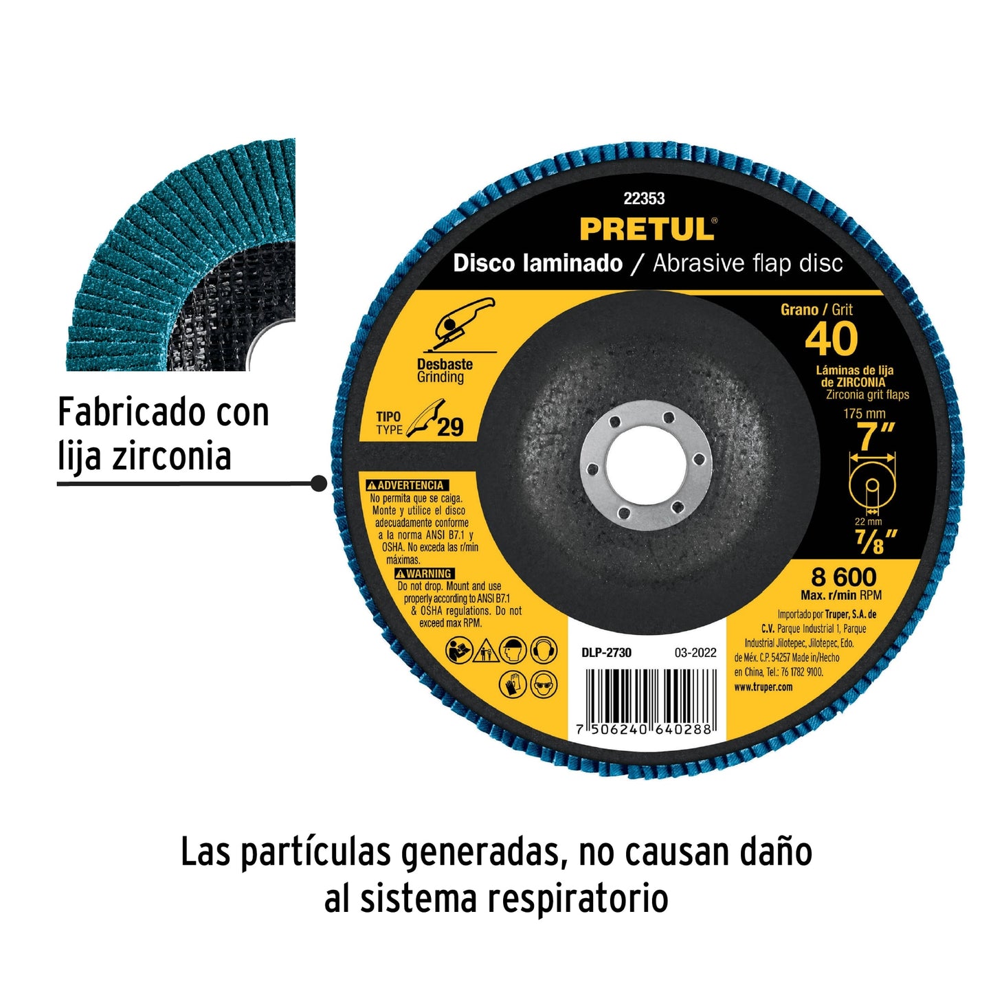 Disco laminado de 7" grano 40 con centro 7/8"