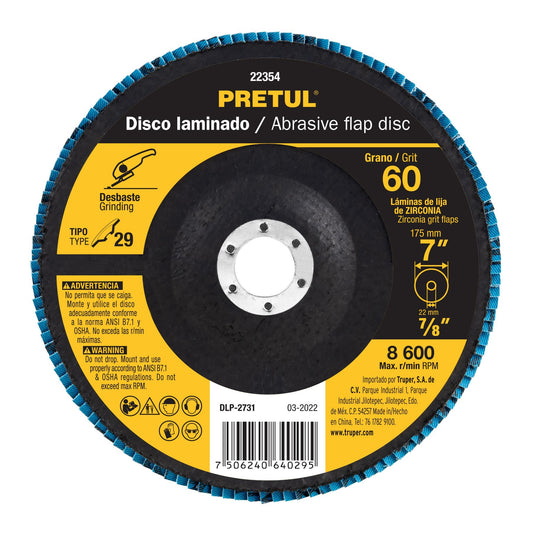 Disco laminado de 7" grano 60 con centro 7/8"