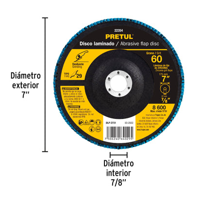 Disco laminado de 7" grano 60 con centro 7/8"