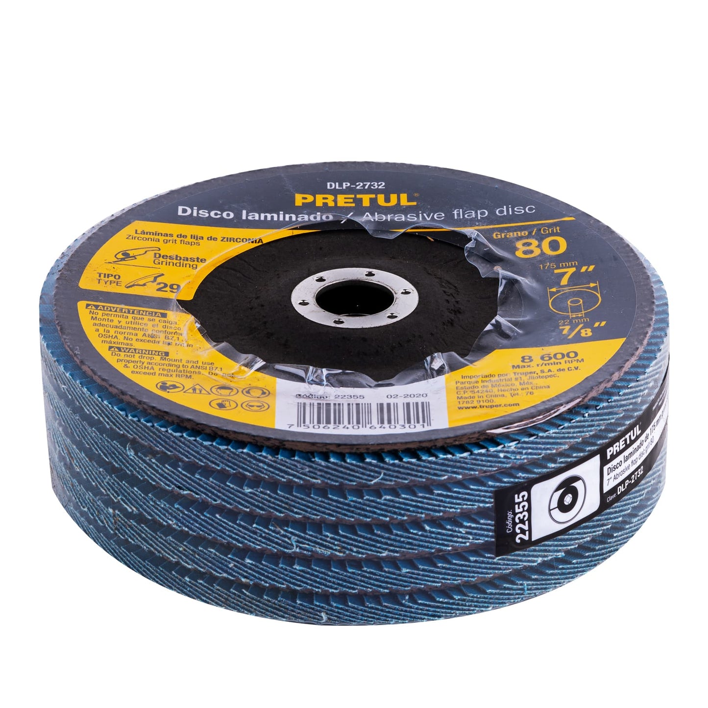 Disco laminado de 7" grano 80 con centro 7/8"
