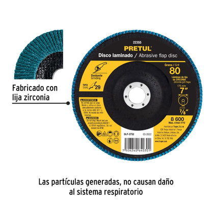 Disco laminado de 7" grano 80 con centro 7/8"