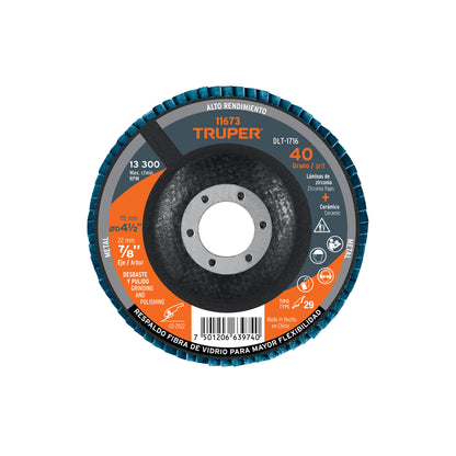 Disco laminado de 4-1/2" grano 40 con centro 7/8"