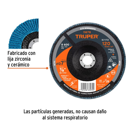 Disco laminado de 7" grano 120 con centro 7/8"