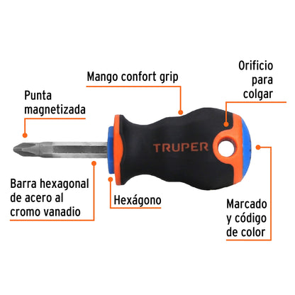 Desarmador de cruz de 1/4 con barra de 3.81 cm y mango Comfort Grip