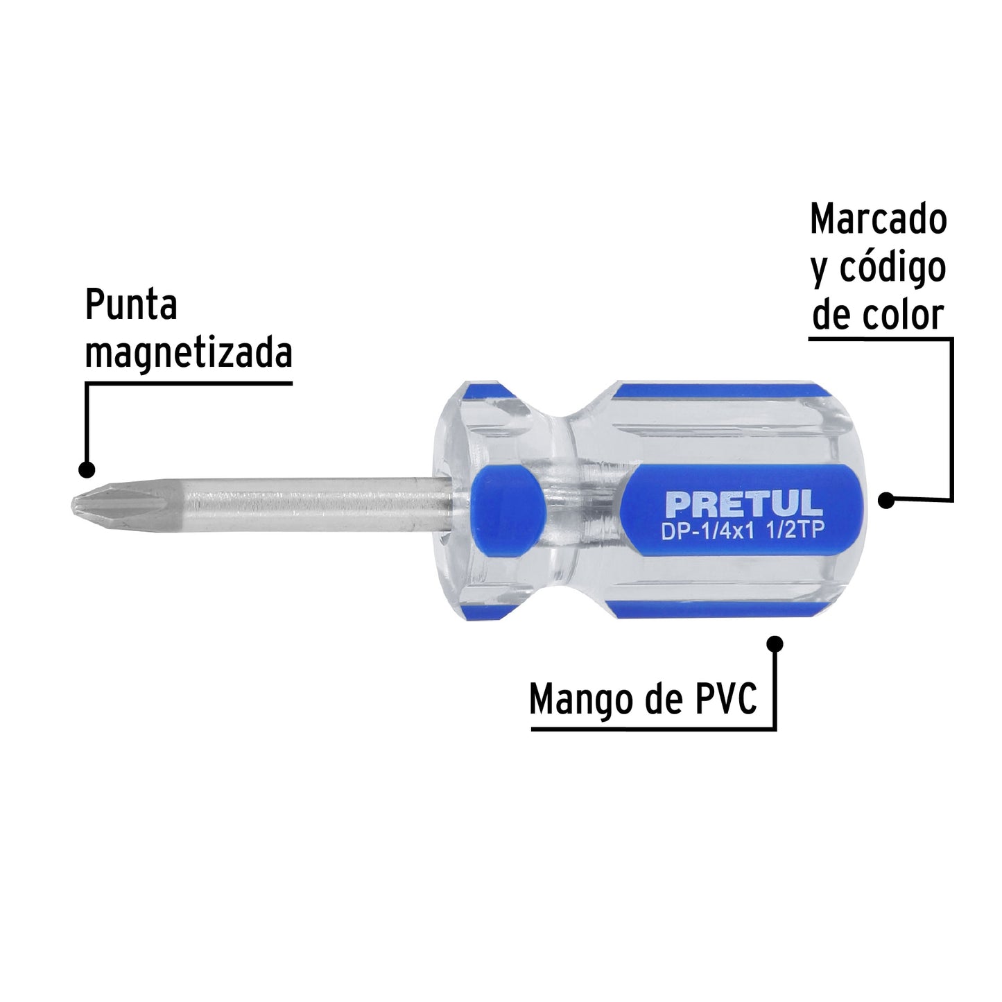 Desarmador de cruz 1/4 x 1 1/2 pulgadas con mango de PVC