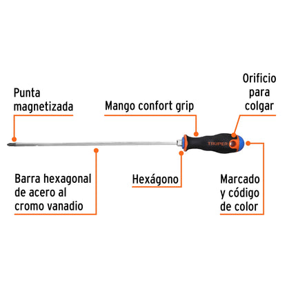 Desarmador de cruz de 1/4 con barra de 30.48 cm y mango Comfort Grip