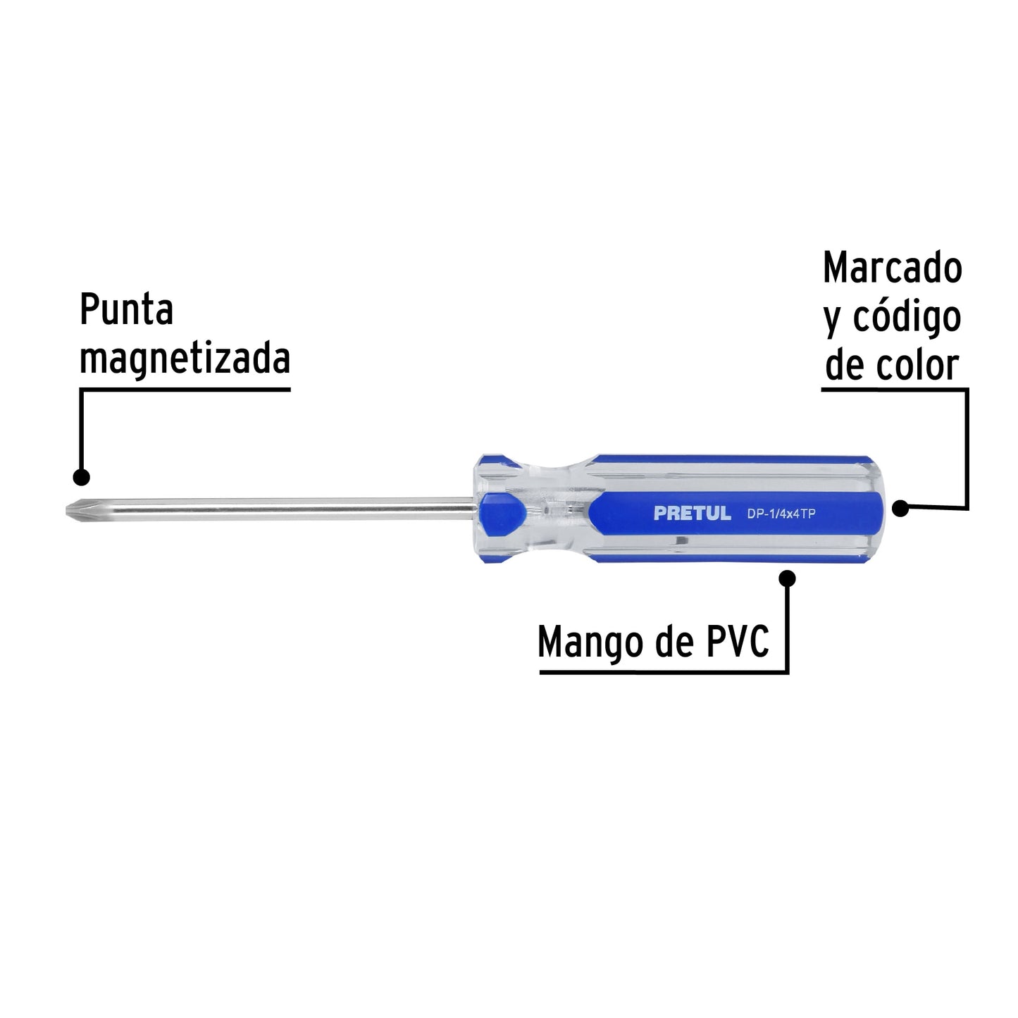 Desarmador de cruz 1/4 x 4 pulgadas con mango de PVC