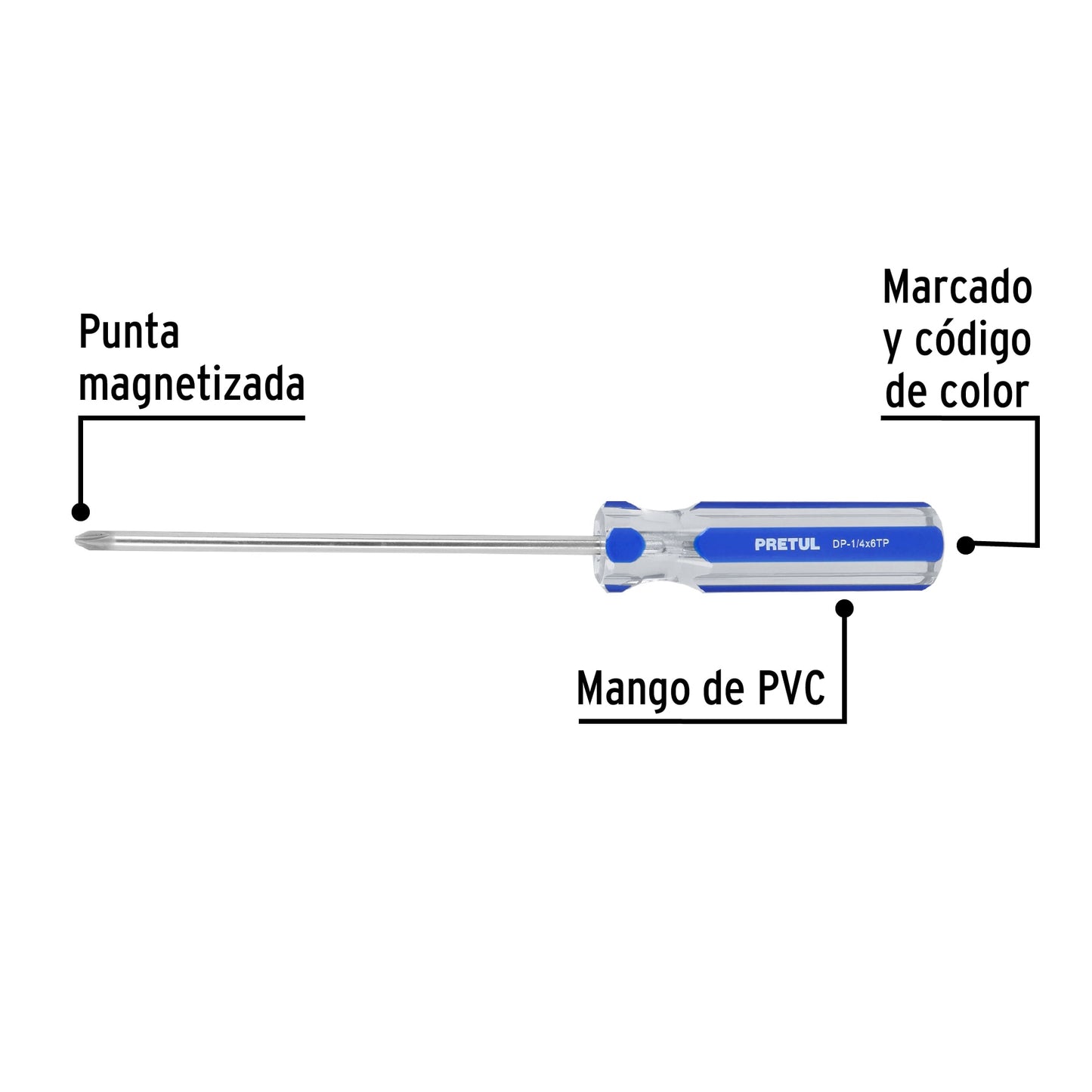 Desarmador de cruz 1/4 x 6 pulgadas con mango de PVC