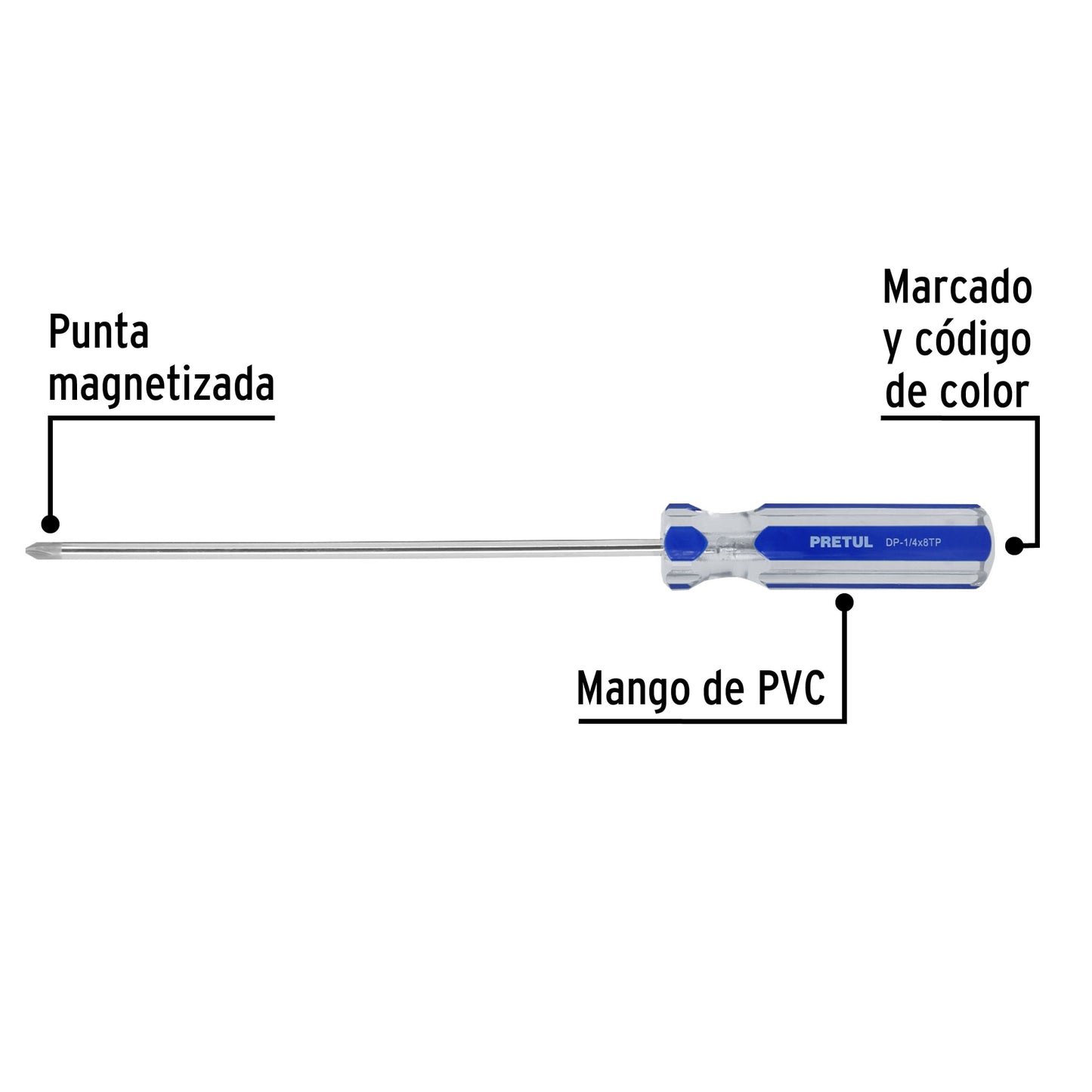 Desarmador de cruz 1/4 x 8 pulgadas con mango de PVC