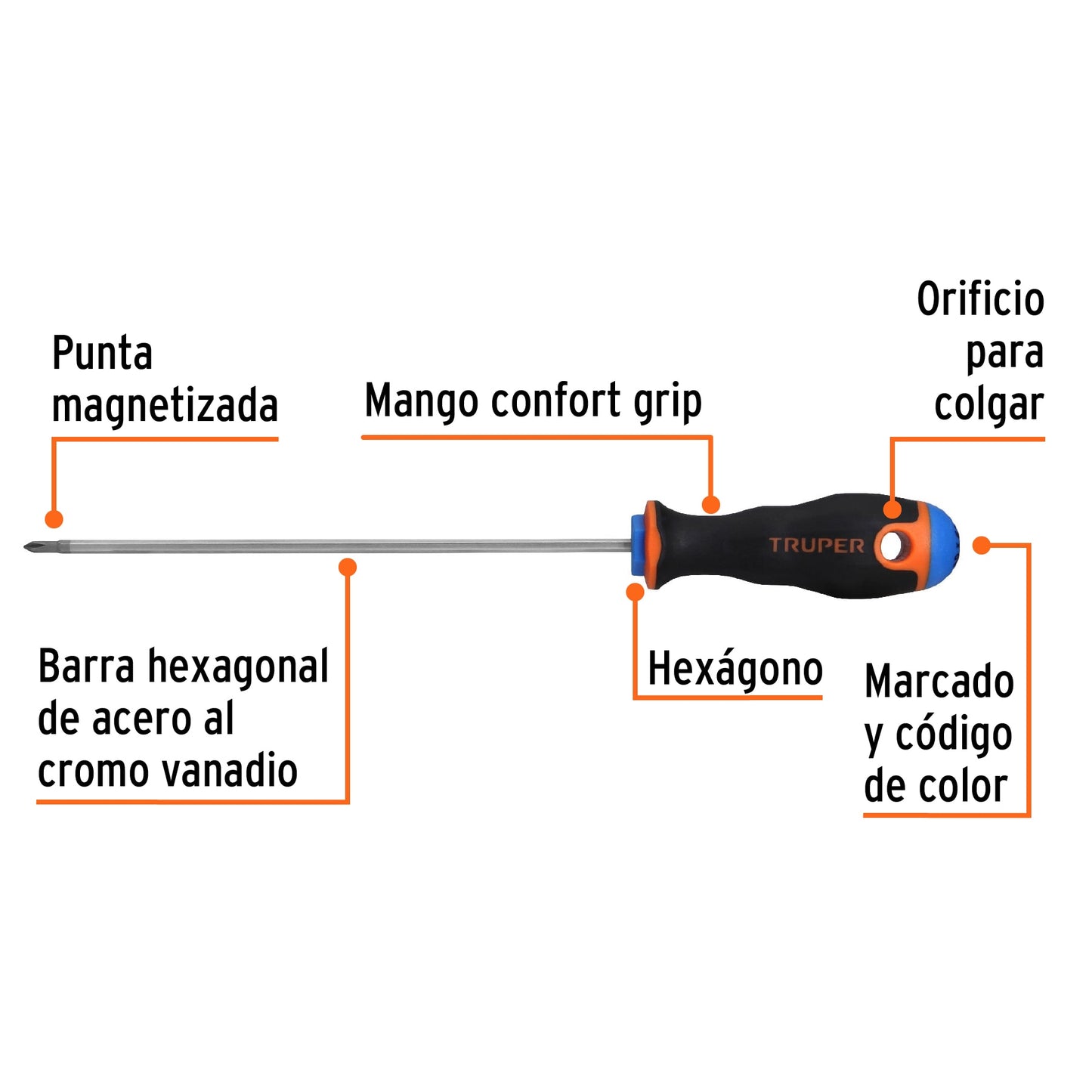 Desarmador de cruz de 1/8 con barra de 15.24 cm y mango Comfort Grip