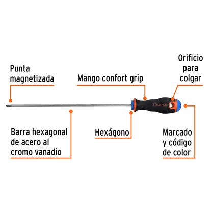 Desarmador de cruz de 1/8 con barra de 20.32 cm y mango Comfort Grip