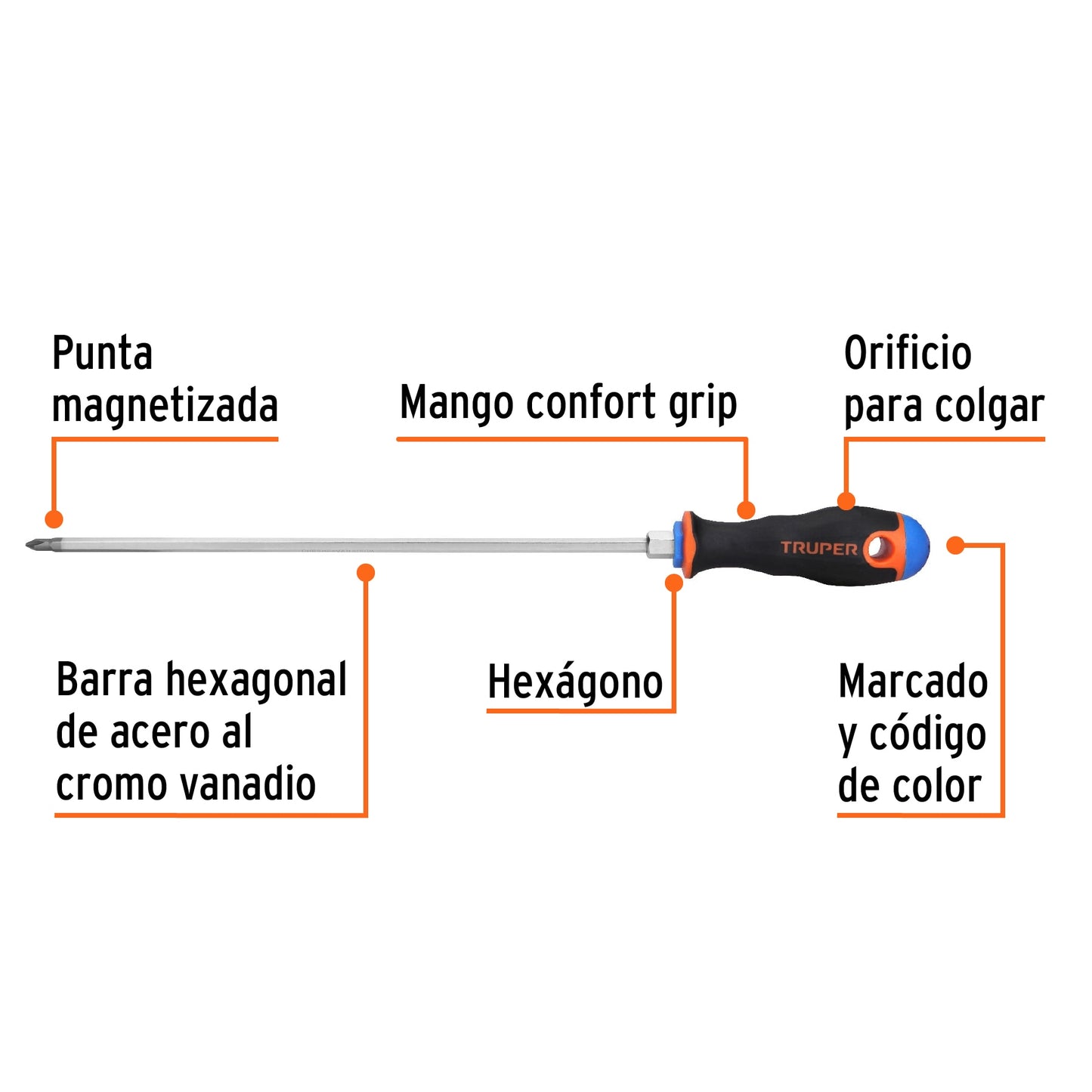 Desarmador de cruz de 3/16 con barra de 25.4 cm y mango Comfort Grip
