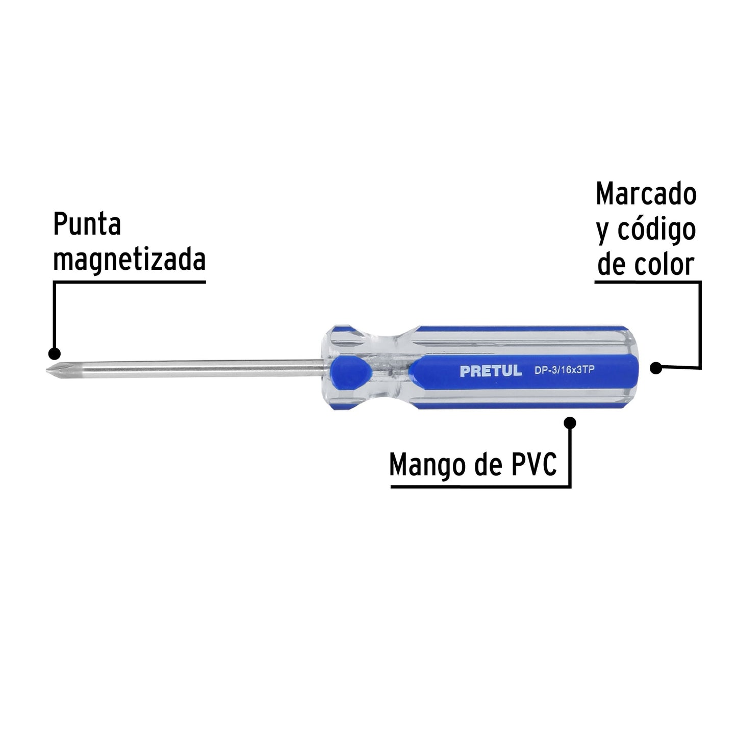 Desarmador de cruz 3/16 x 3 pulgadas con mango de PVC