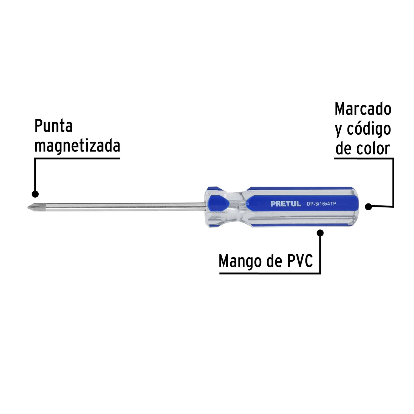 Desarmador de cruz 3/16 x 4 pulgadas con mango de PVC