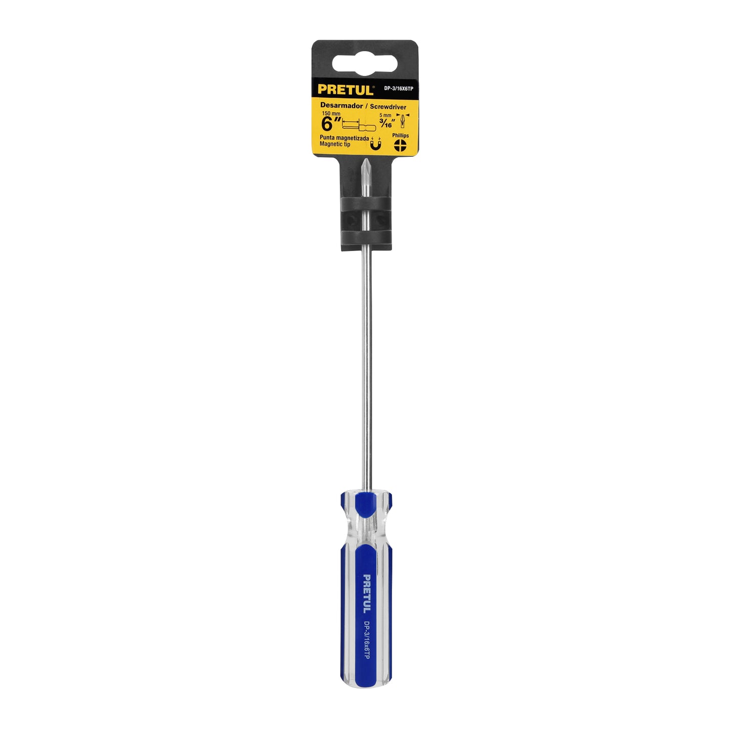 Desarmador de cruz 3/16 x 6 pulgadas con mango de PVC