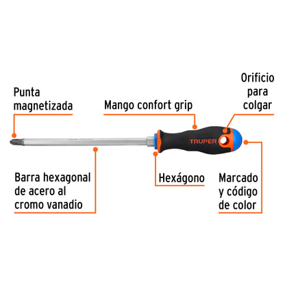 Desarmador de cruz de 3/8 con barra de 20.32 cm y mango Comfort Grip