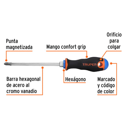 Desarmador de cruz de 5/16 con barra de 15.24 cm y mango Comfort Grip