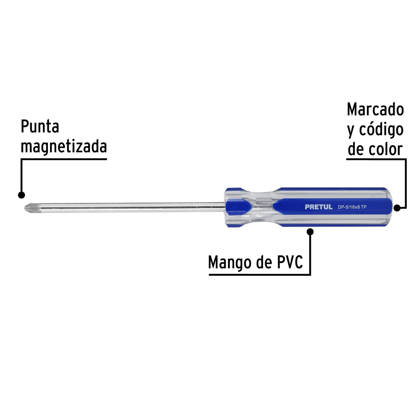 Desarmador de cruz 5/16 x 6 pulgadas con mango de PVC