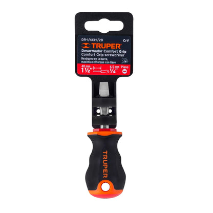 Desarmador plano de 1/4 con barra de 3.81 cm y mango Comfort Grip