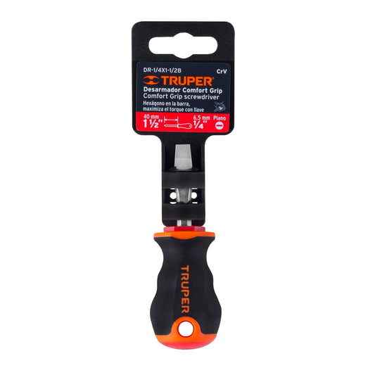 Desarmador plano de 1/4 con barra de 3.81 cm y mango Comfort Grip