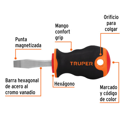Desarmador plano de 1/4 con barra de 3.81 cm y mango Comfort Grip