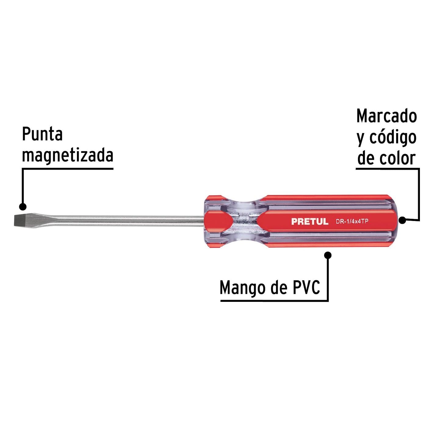 Desarmador plano de 1/4 x 4 con mango de PVC