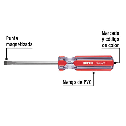 Desarmador plano de 1/4 x 4 con mango de PVC