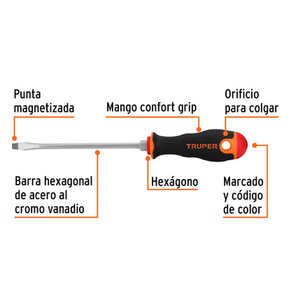 Desarmador plano de 1/4 con barra de 15.24 cm y mango Comfort Grip