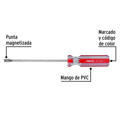Desarmador plano de 1/4 x 6 con mango de PVC