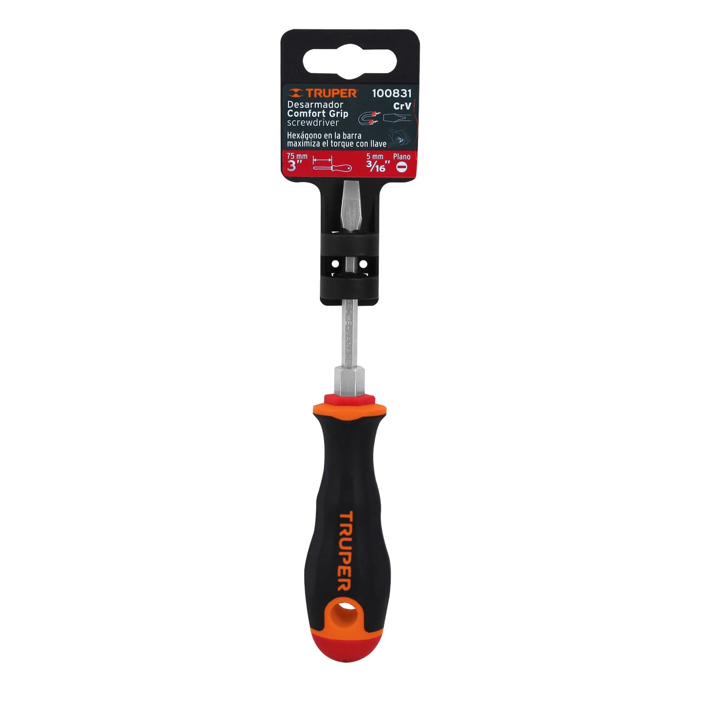 Desarmador plano de 3/16 con barra de 7.6 cm y mango Comfort Grip