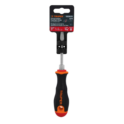 Desarmador plano de 3/16 con barra de 7.6 cm y mango Comfort Grip