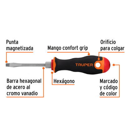 Desarmador plano de 3/16 con barra de 7.6 cm y mango Comfort Grip