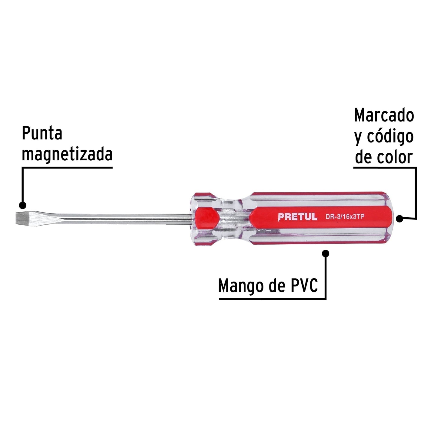 Desarmador plano de 3/16 x 3 con mango de PVC