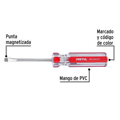 Desarmador plano de 3/16 x 3 con mango de PVC