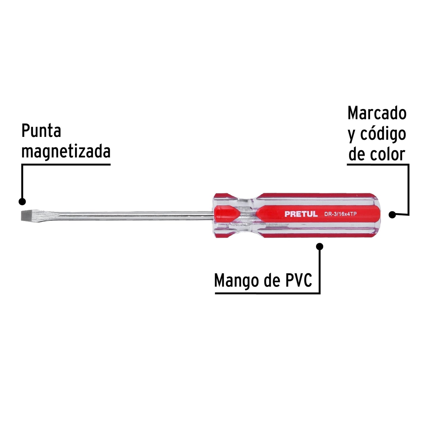 Desarmador plano de 3/16 x 4 con mango de PVC
