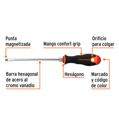 Desarmador plano de 3/16 con barra de 15.24 cm y mango Comfort Grip