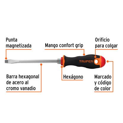 Desarmador plano de 5/16 con barra de 15.24 cm y mango Comfort Grip