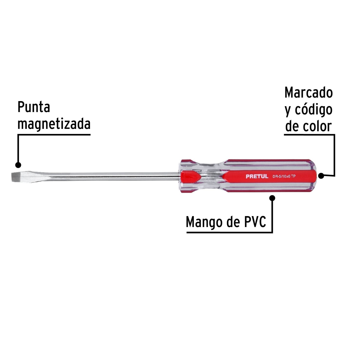 Desarmador plano de 5/16 x 6 con mango de PVC